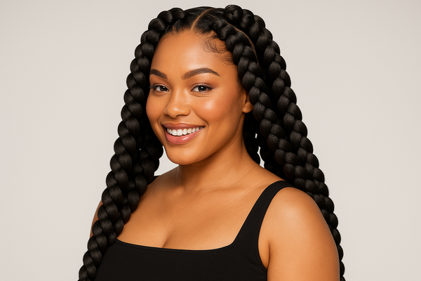 Professional hair styling photo of a beautiful model with jumbo box braids